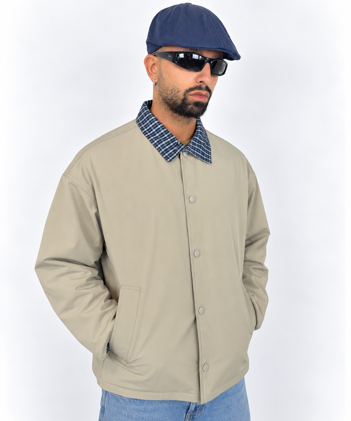 Giubbino Reversibile Anti Vento - Beige/Check Navy