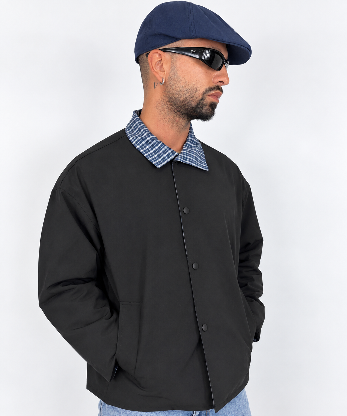 Giubbino Reversibile Anti Vento - Nero/Check Navy
