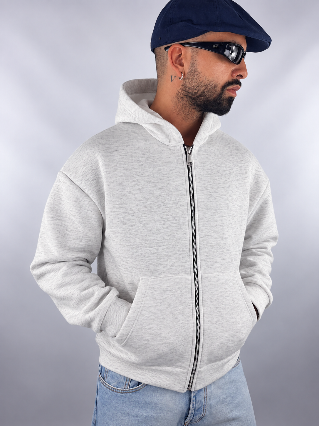 Felpa “Essential Zip” Light Grey