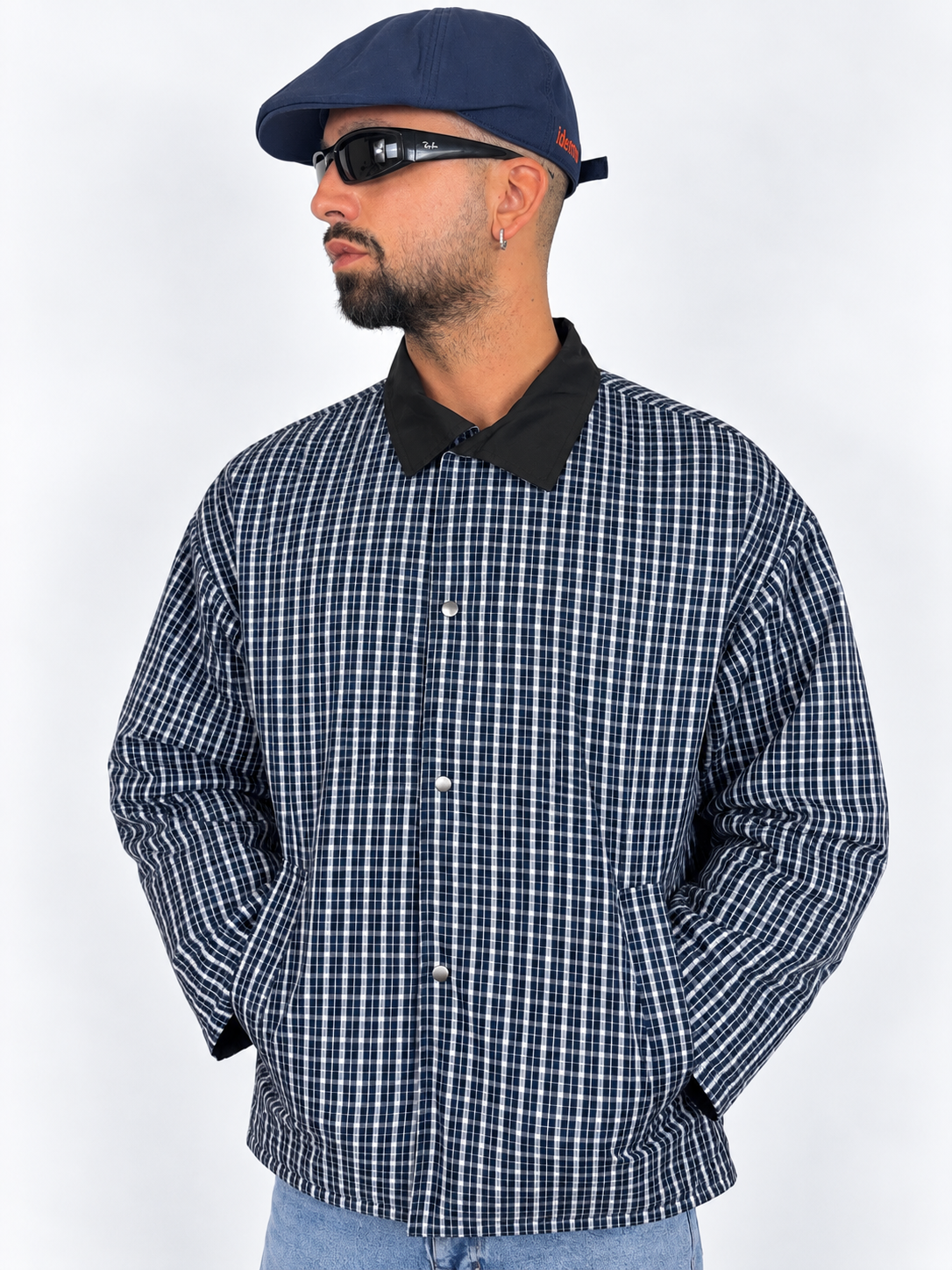 Giubbino Reversibile Anti Vento - Nero/Check Navy