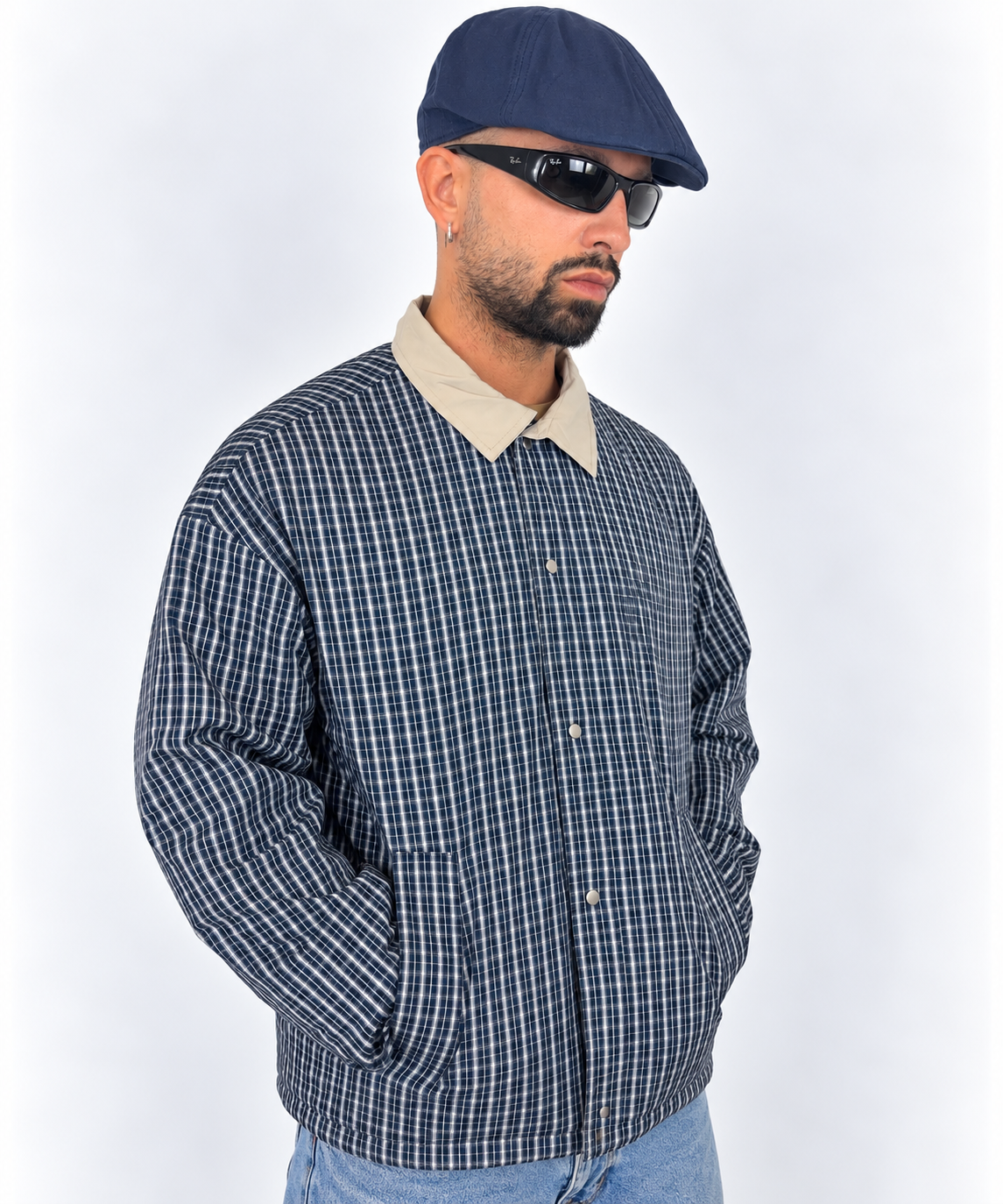 Giubbino Reversibile Anti Vento - Beige/Check Navy